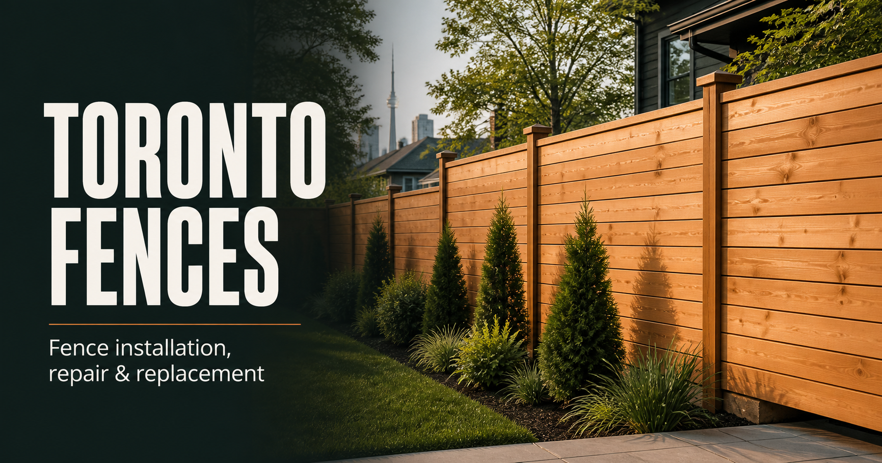 Contemporary cedar privacy fence in a landscaped Toronto backyard
